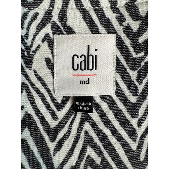 CAbi Zig Zag jacket ponte knit black white button front pockets 3/4 sleeve Sz M - Picture 7 of 9